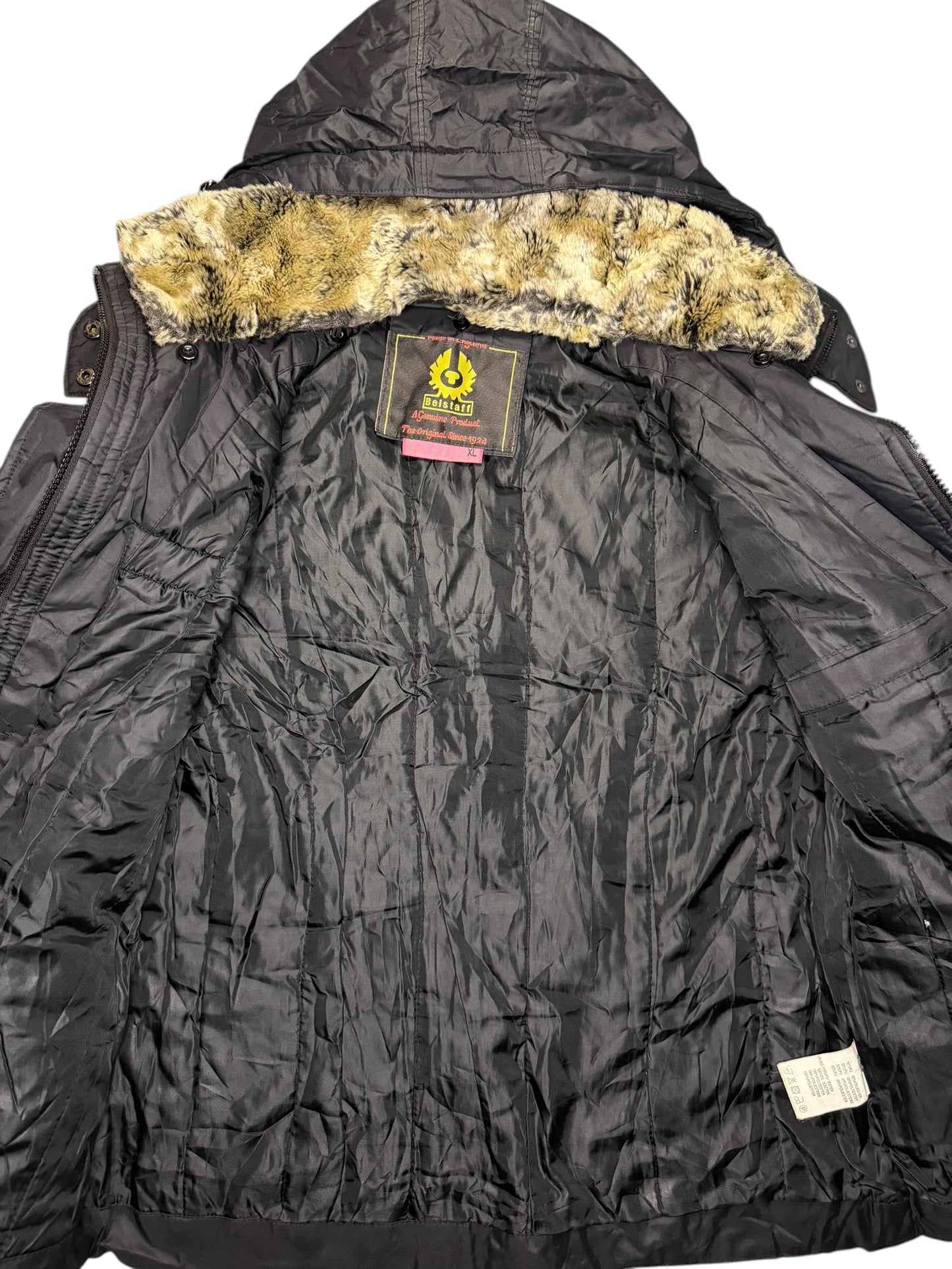 Giubbotto Belstaff Vintage Nero con logo Giallo ed imbottitura