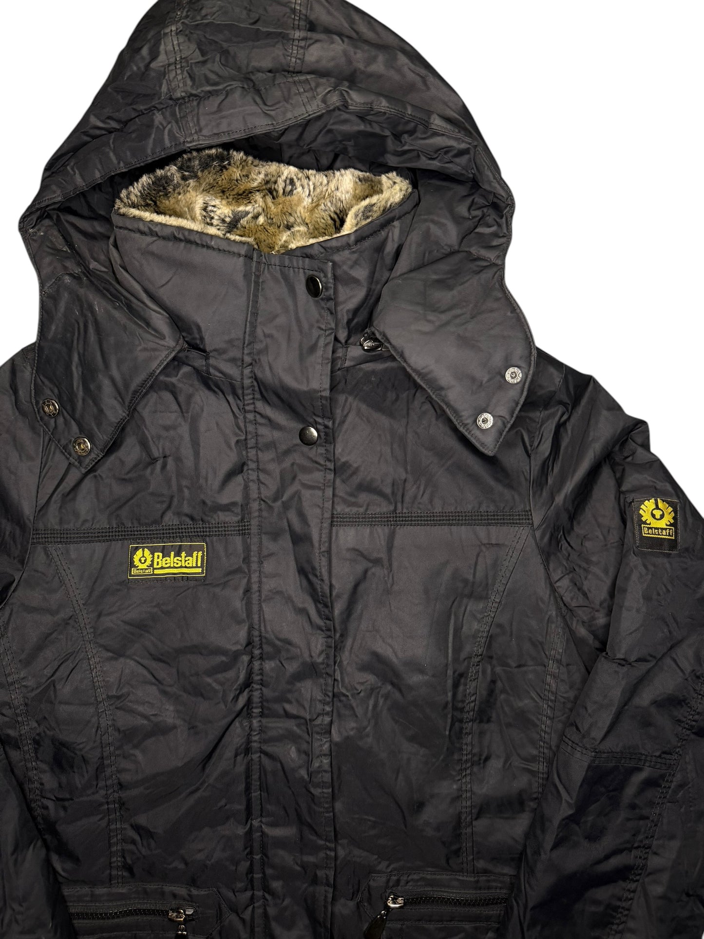 Giubbotto Belstaff Vintage Nero con logo Giallo ed imbottitura