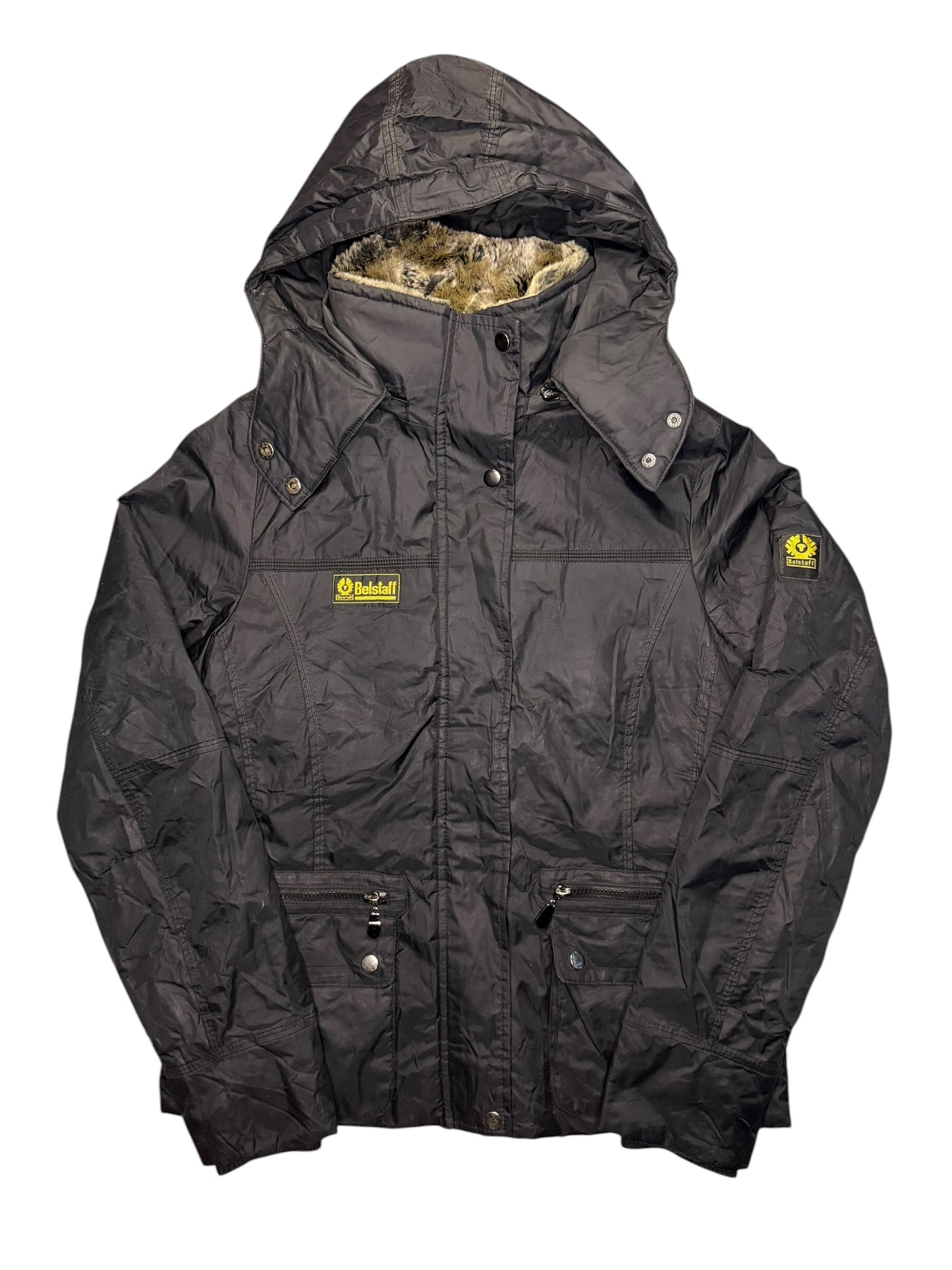 Giubbotto Belstaff Vintage Nero con logo Giallo ed imbottitura